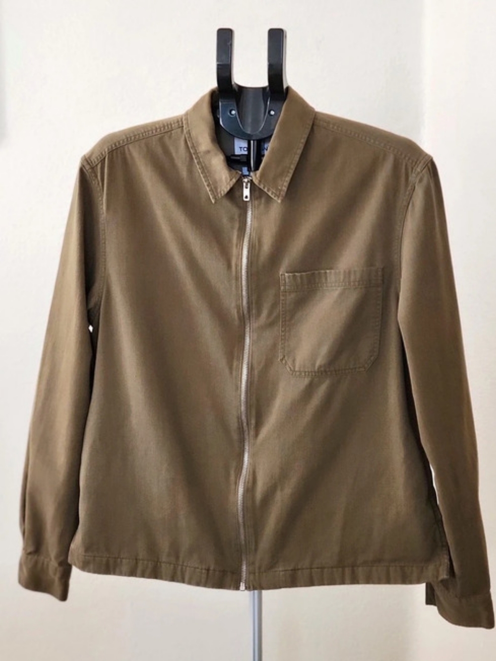 Topman Mens Medium Olive Green Full-Zip Cotton Utility Overshirt Jacket